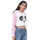 Pink Crop Panda Hoodie for Women
