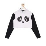 Black Crop Panda Hoodie for Women