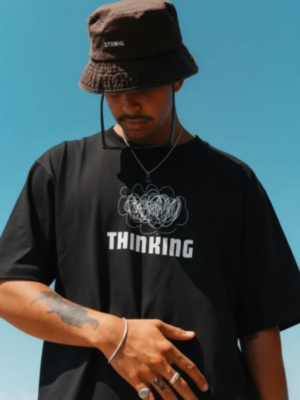 Men’s Graphic  Black T-Shirt – “Thinking” Print